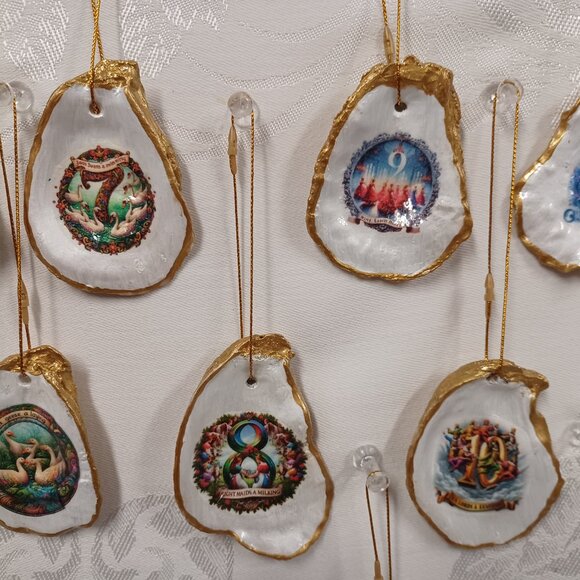 Glorious Gold #4 12 Days of Christmas Oyster Shell Ornaments + 2 Bonus Ornaments - Picture 3 of 12